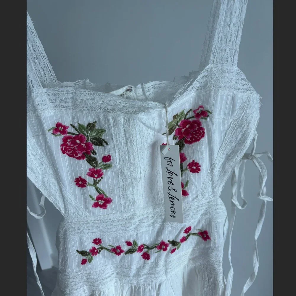 For Love And Lemons White and Pink Floral Midi Dress - Picture 4 of 5